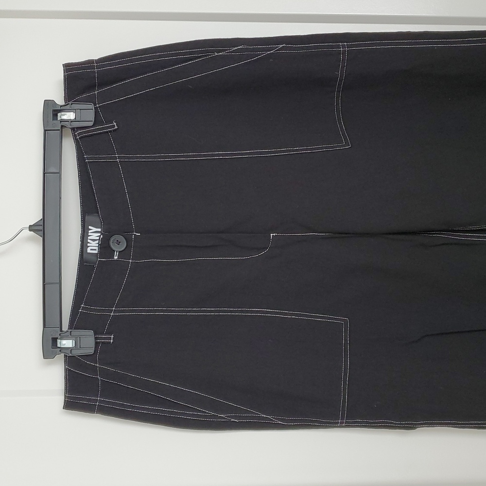 DKNY Black Cropped Cargo Pants with White Stitch Detail 12